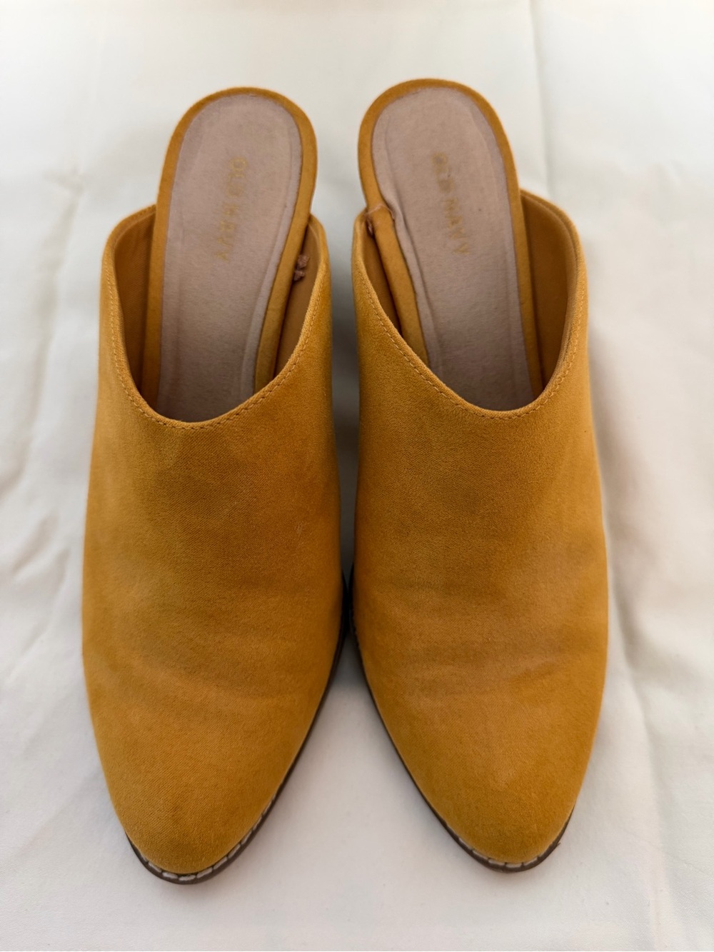 Old Navy Mustard Suede Slip-On Mule Heels